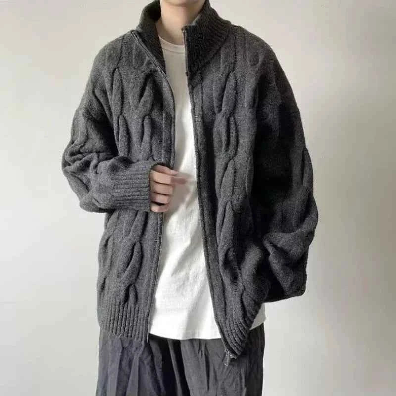Autumn Retro Loose Stand Collar Knitted Cardigan