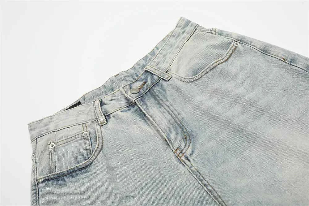 Streetwear Retro Distressed Washed Wide Leg Jorts