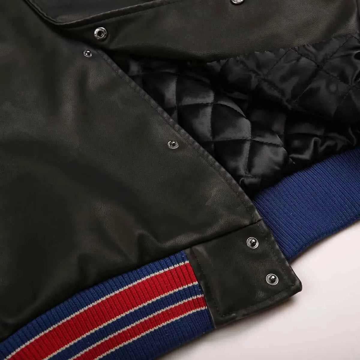 Retro Round Neck Pilot PU Leather Varsity Jacket