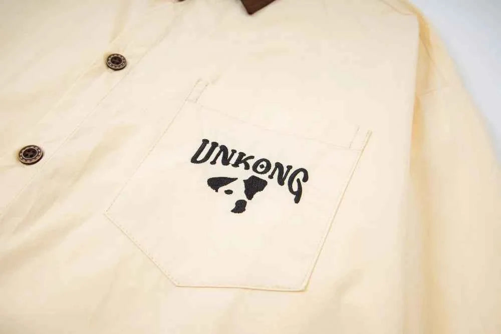 Retro Patchwork Cute Dog Lapel Long Sleeve Shirt