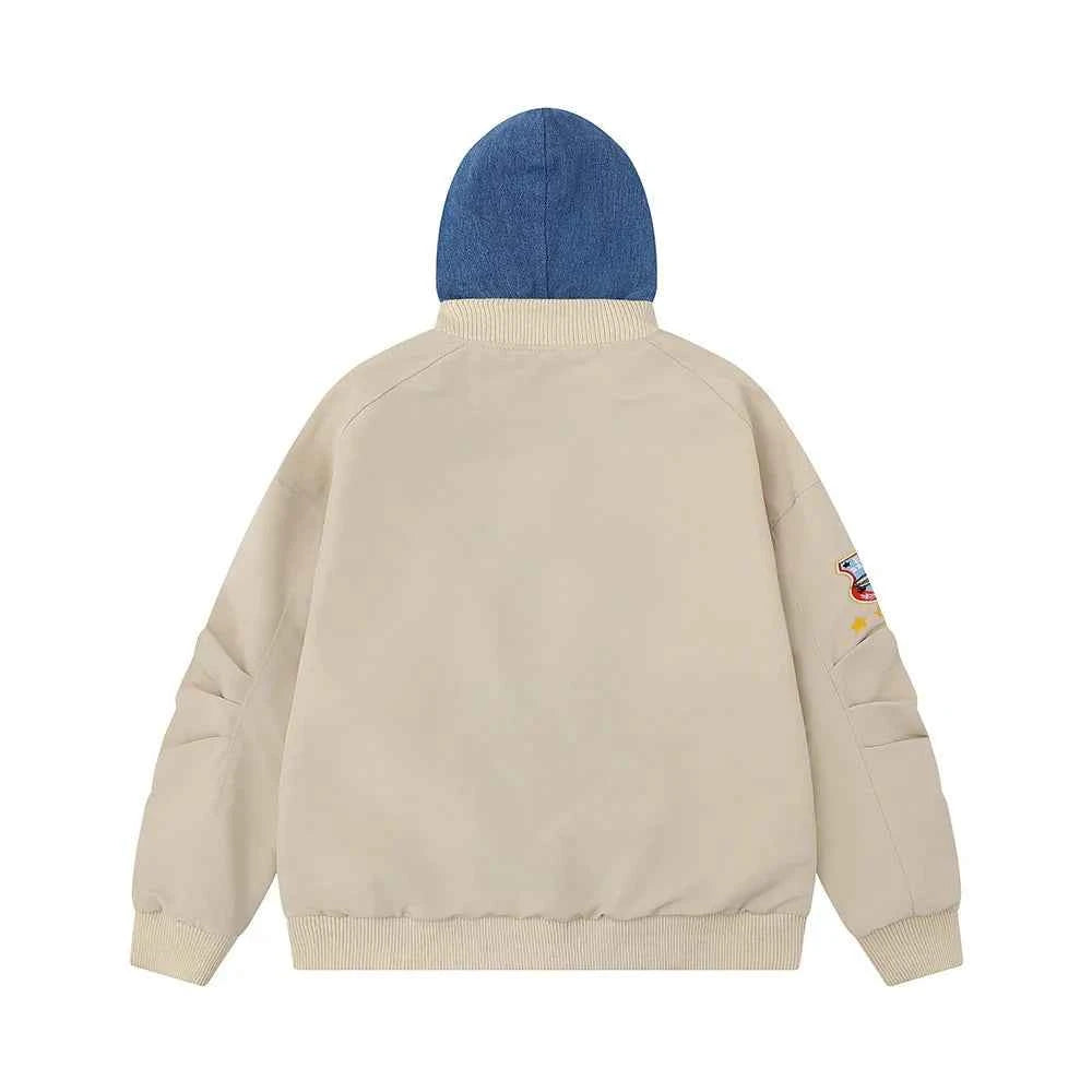 Retro Spliced Fake Two Piece Hooded Cargo Jacket