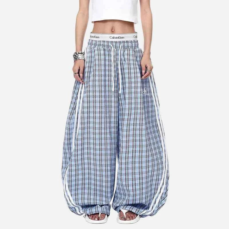 Flattering Y2K Plaid Cool Elastic Wide Leg Pants