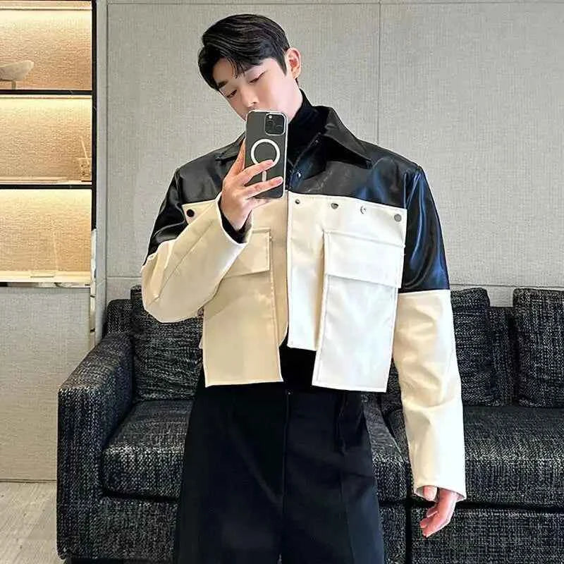 Patchwork Color Contrast Faux Leather Jacket