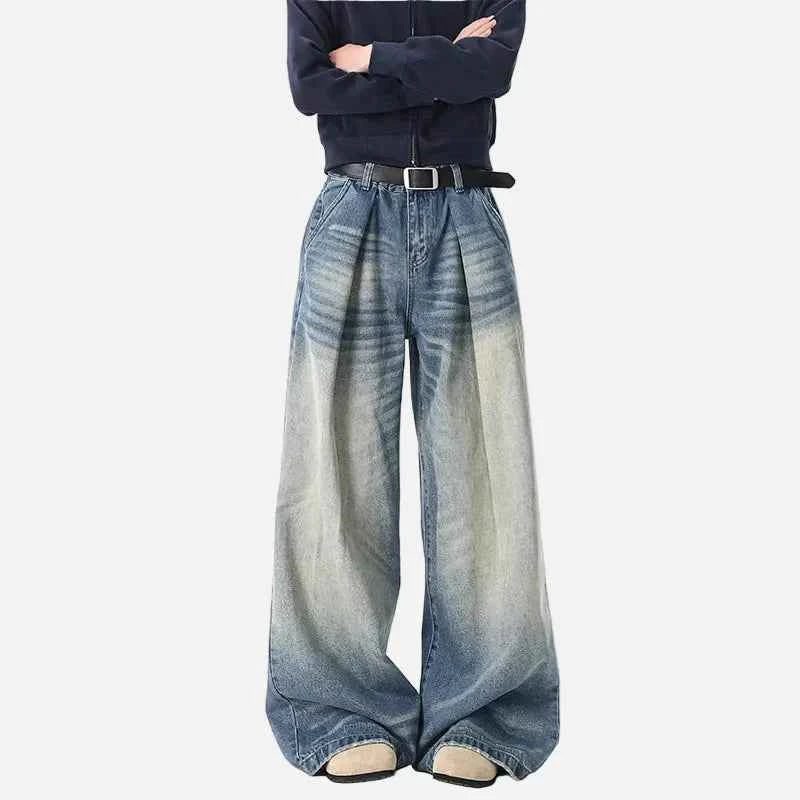 Streetwear Blue Washed High Waist Wide Leg Denim Jeans