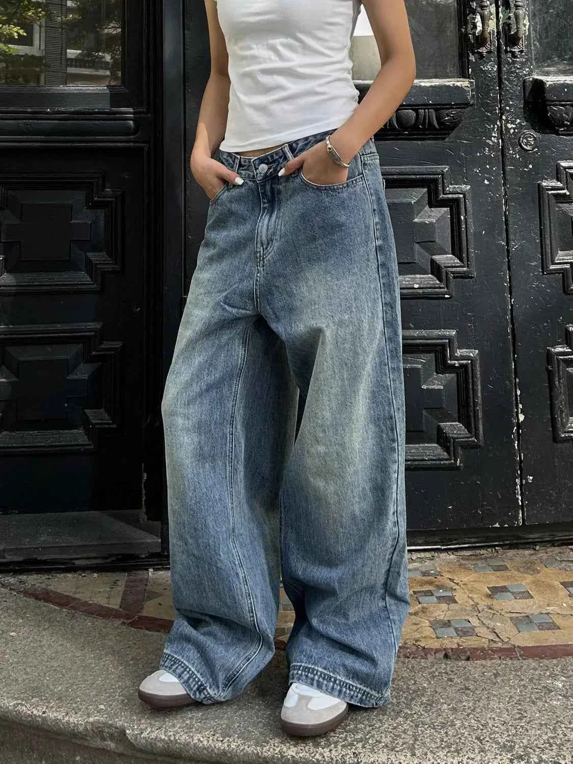 Vintage Washed Blue Wide Leg Jeans