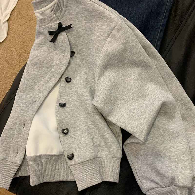 korean Tender Bow Button Up Sweater