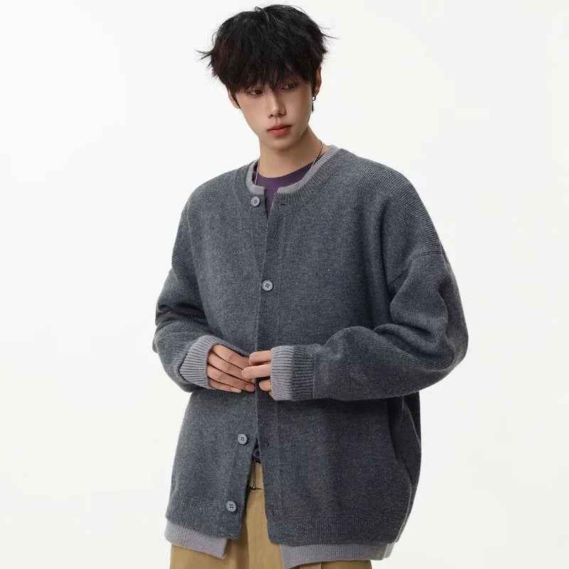Retro Knitted Fake Two Piece Button Up Cardigan