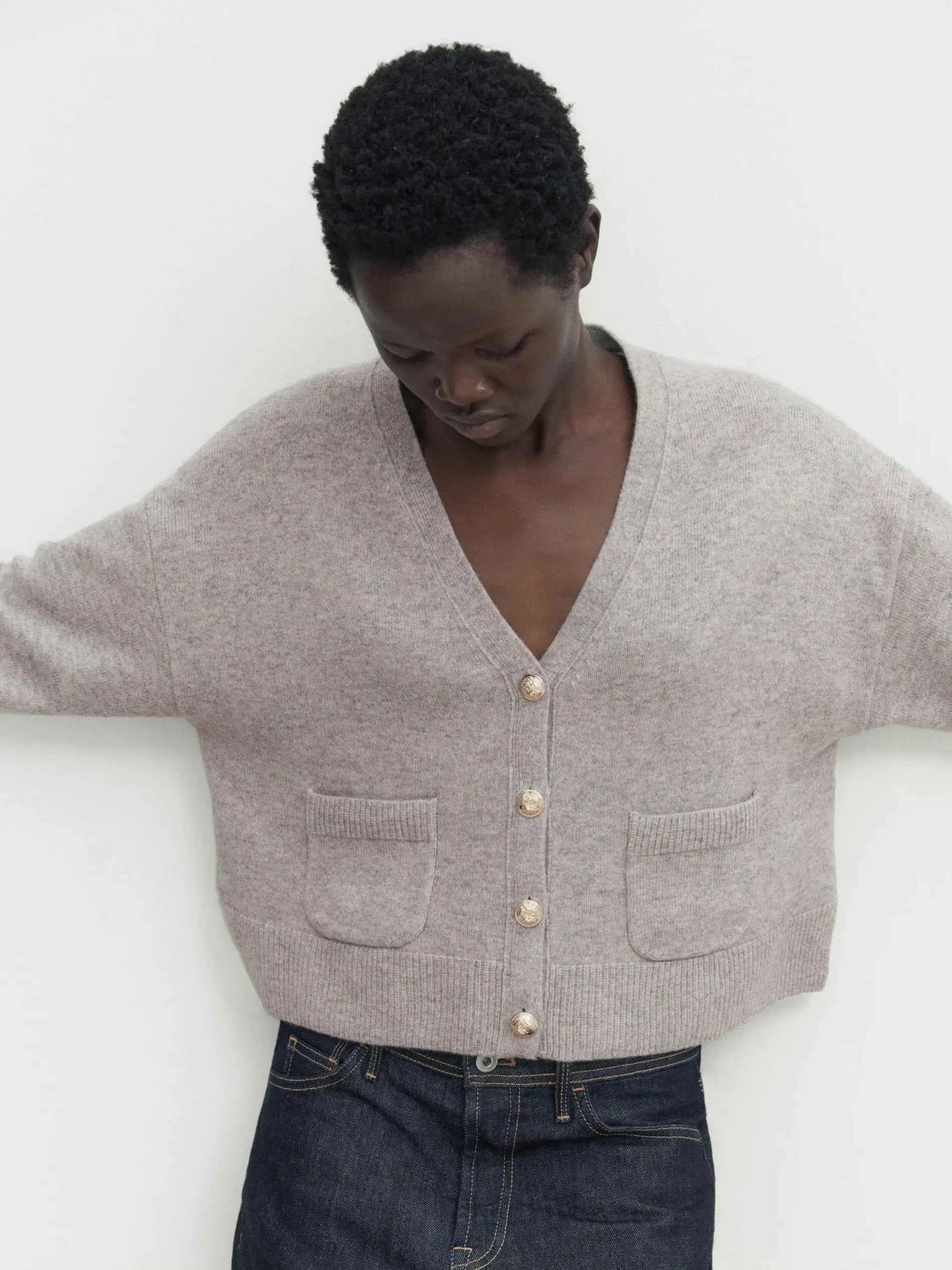 Ethereal Minimalist V-Neck Knitted Cardigan