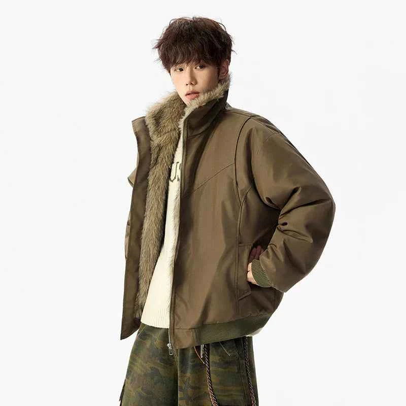 Streetwear Solid Color Padded Faux Fur Jacket