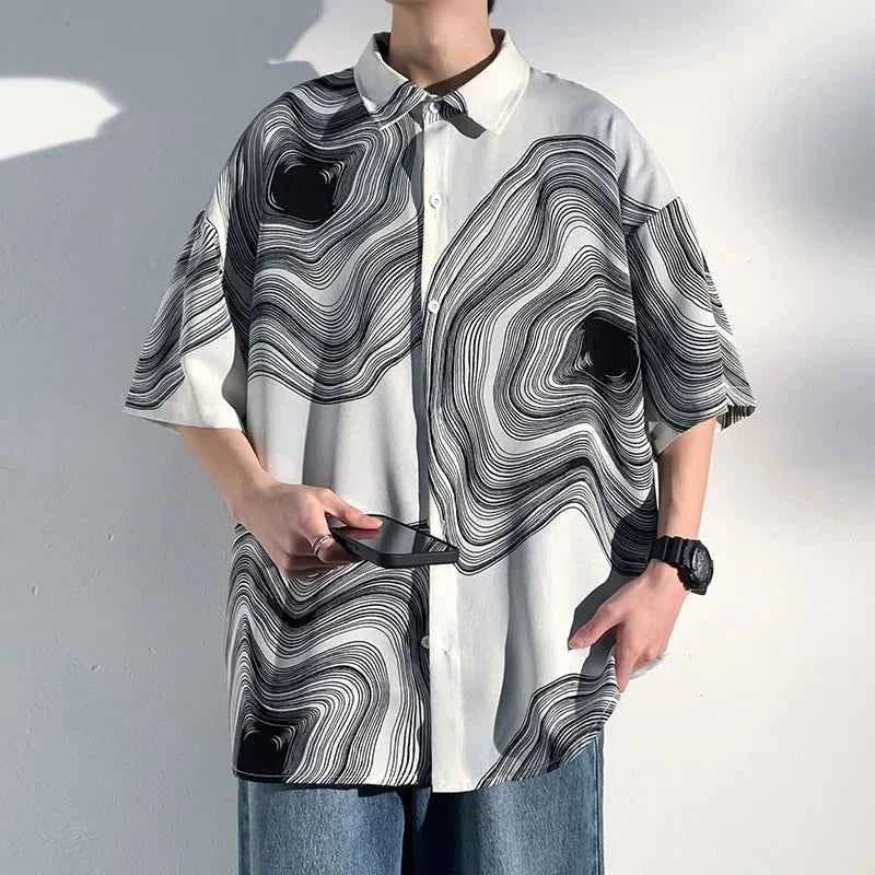 Men's Retro Print Loose Fit Ice Shirt