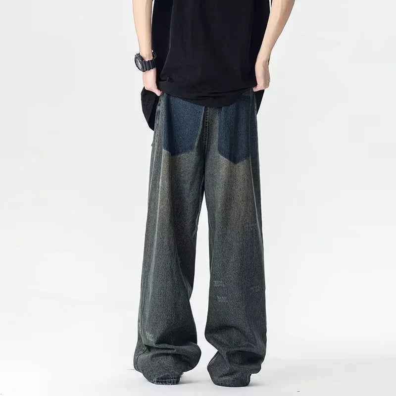 Retro American Ripped Distressed Wide Jeans