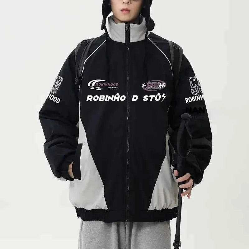 Retro Contrast Color Print Casual Windbreaker Jacket