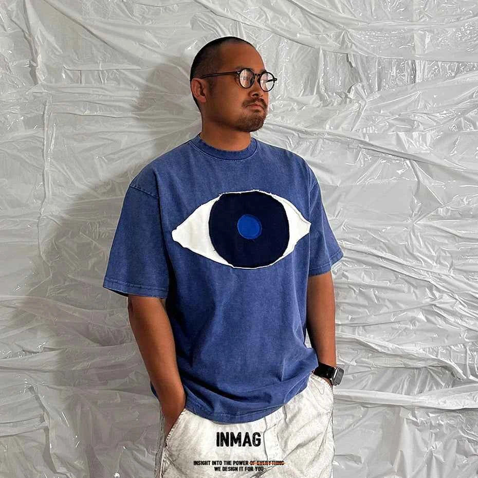 Patchwork Vintage Eye Loose Short Sleeve T-Shirt