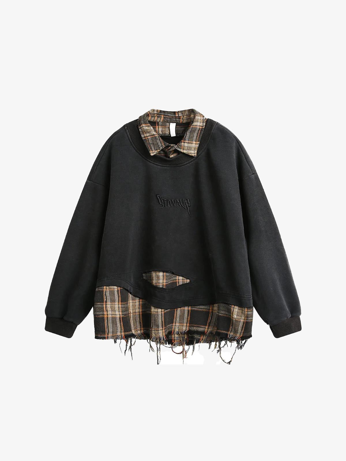 SP Two Pieces Plaid Pullover Sweatshirt