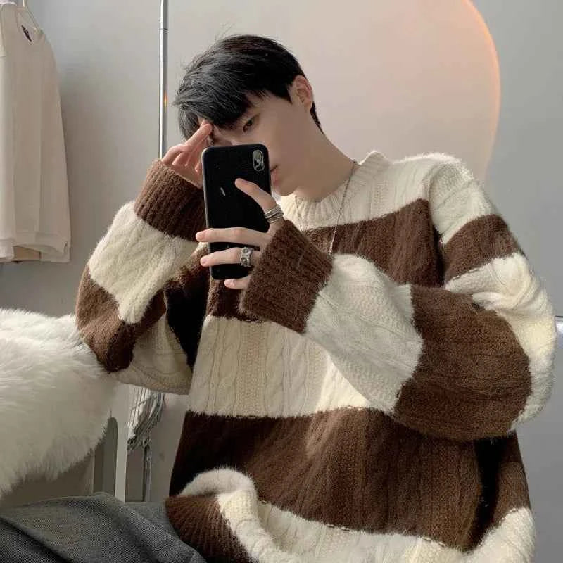 Streetwear Cozy Striped Casual Knitwear Sweater