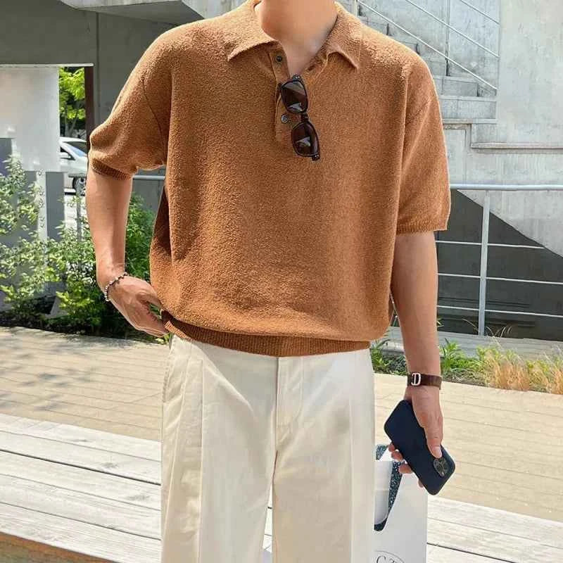 Classic Comfort Vintage Knitted Polo Casual T-Shirt