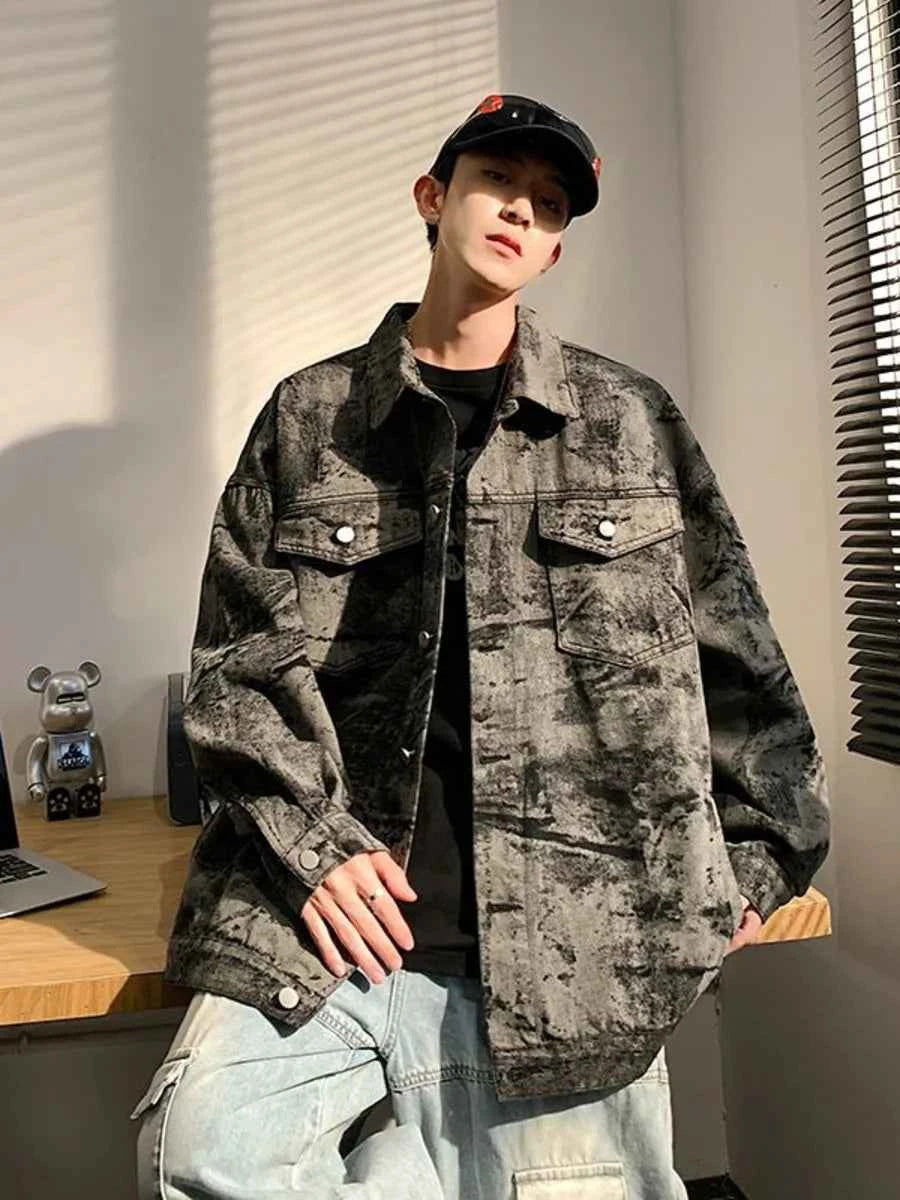 Streetwear Retro American Style Cargo Denim Jacket