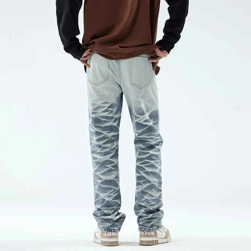 Rugged Look Gradient Blue Loose Straight Jeans
