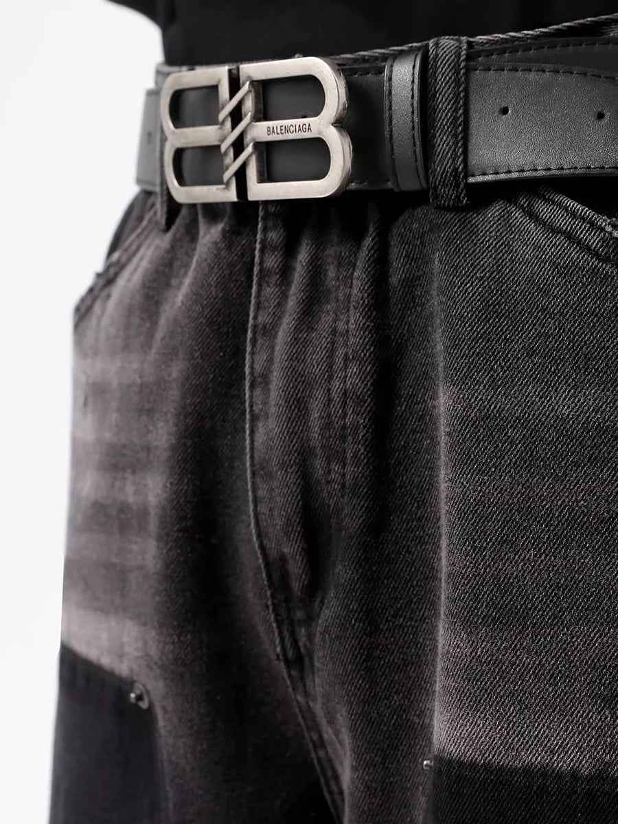 Casual Retro Black Whiskers Baggy Jeans