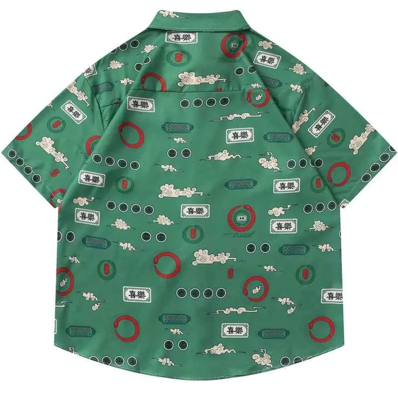 Retro Signature Graphic Printed Beach Shirt