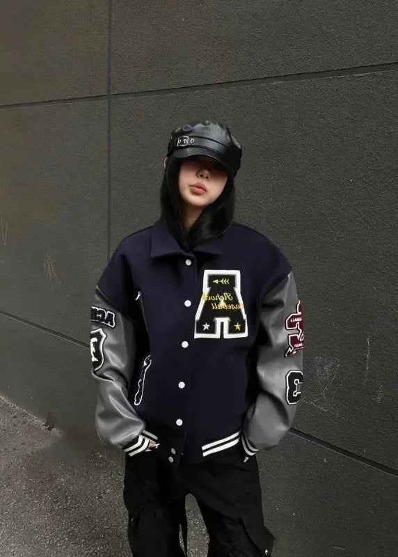 Effortless Embroidered Baseball Varsity Jacket
