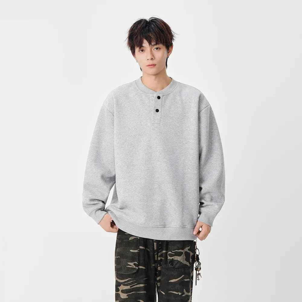 Casual Stand Collar Button Detail Sweatshirt