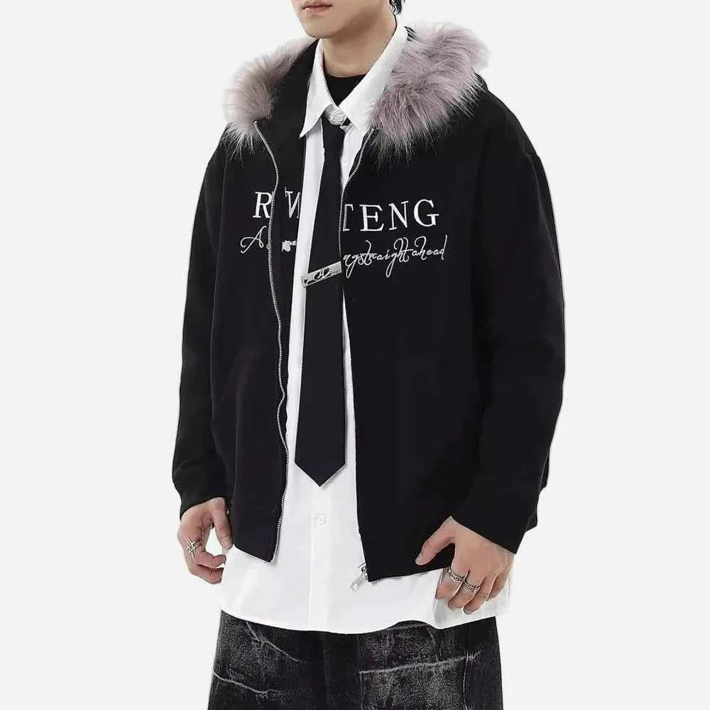 Essential Casual Zipper Faux Fur Hooded Sweatshirt