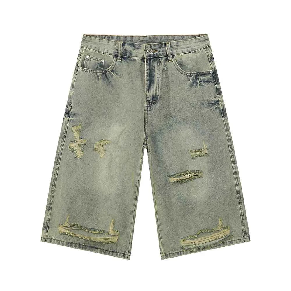 Colorful Gradient Distressed Wide Leg Jorts