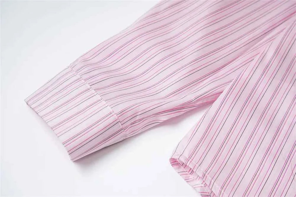 Retro Striped Cartoon Print Lapel Long Sleeve Shirt