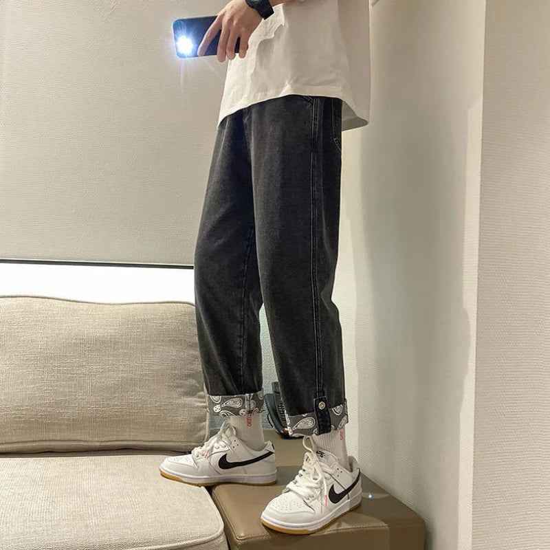 Streetwear High Street Patchwork Zipper Loose Jeans