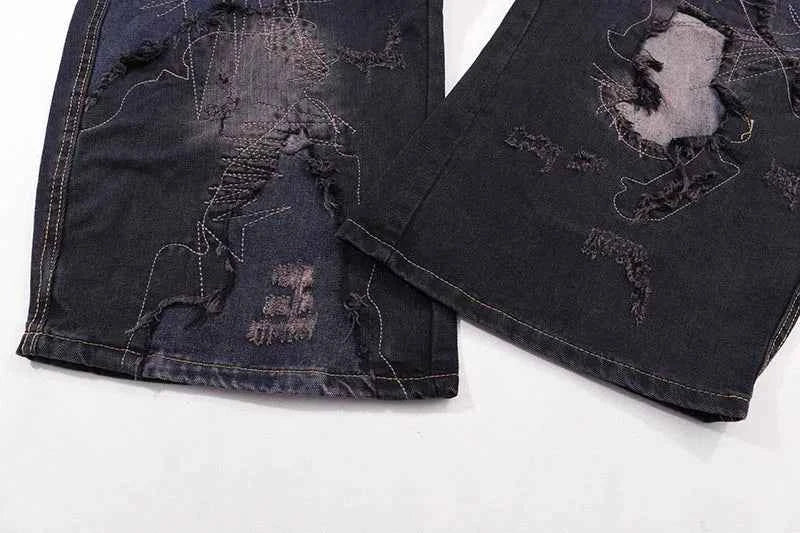 Streetwear Ripped Washed Wide Leg Jeans