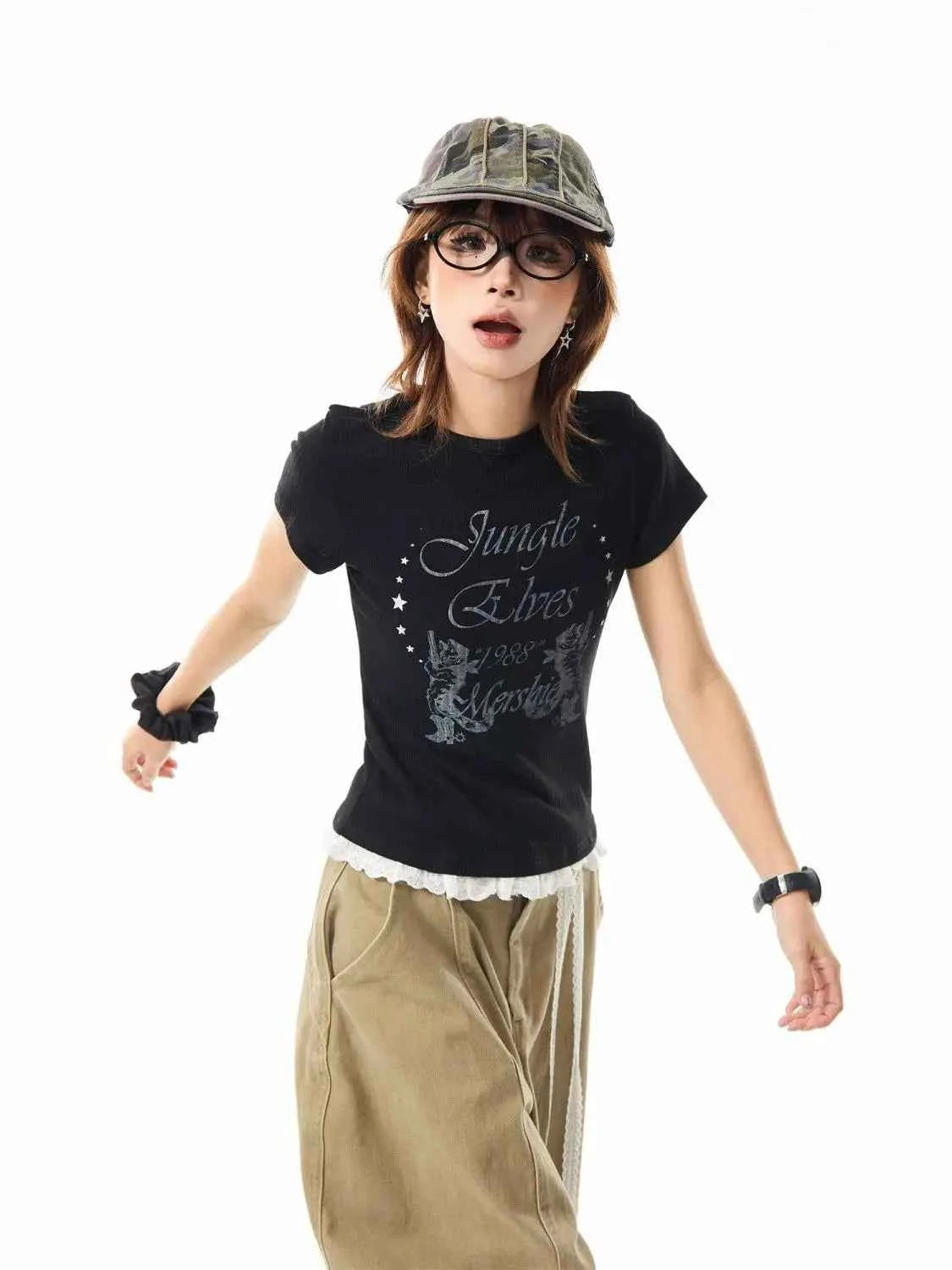 Y2K Chic Hip Hop Print Pattern Short Sleeve T-Shirt