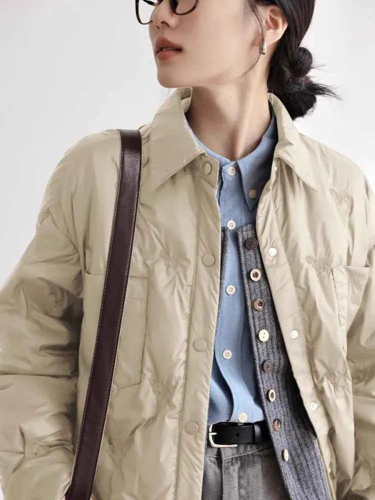 Retro Diamond Grid Lightweight Cotton Puffer Jacket