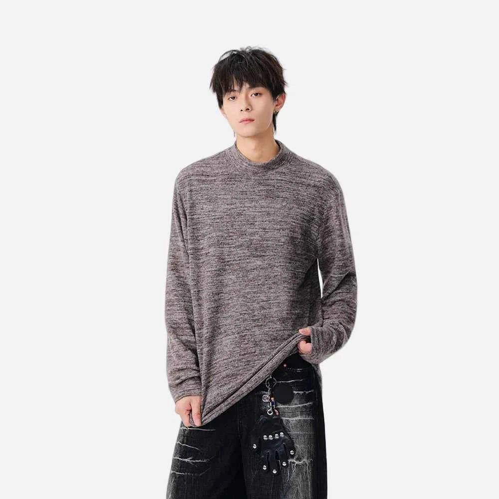Lightweight Textured Knit Mock Neck Sweater