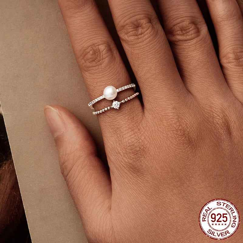 Elegant Genuine Freshwater Pearl Sterling Silver Ring