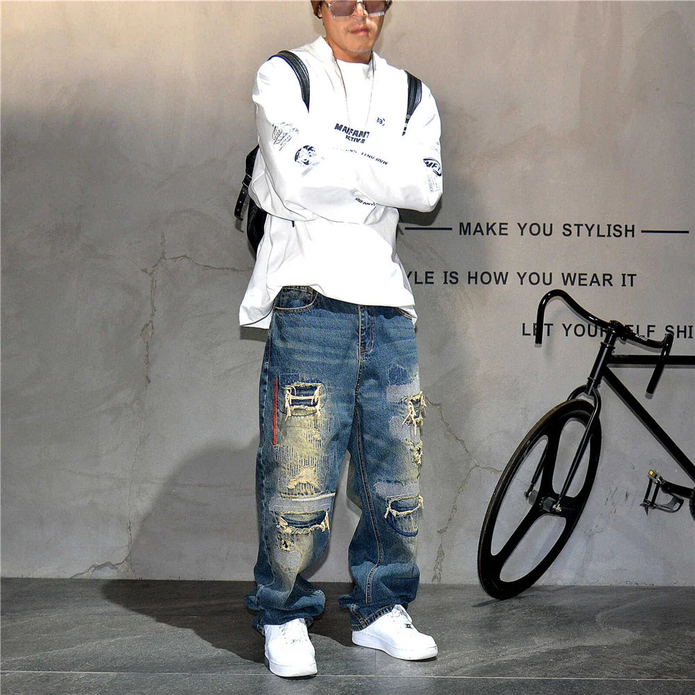 AM26 Ripped Patch Washed Jeans