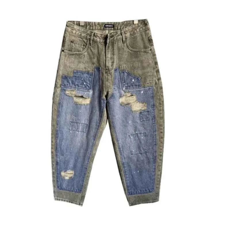 Distressed Stretch Comfort Straight Spliced Casual Jeans