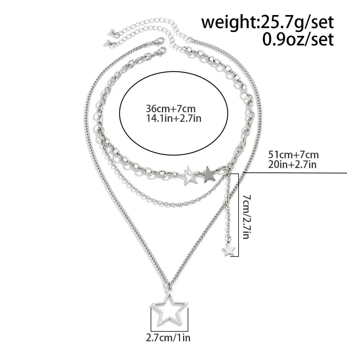 Trendy Y2K Star Pendant Multi-Layered Necklace