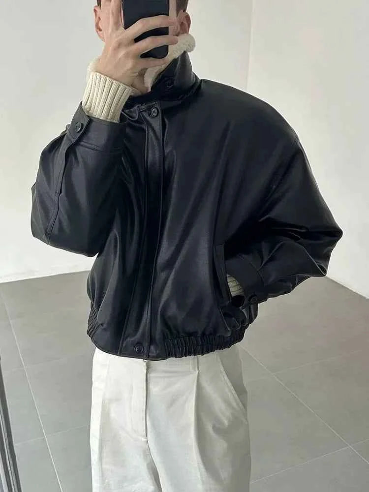 Detachable Fur Collar Thick Velvet Lined Leather Jacket