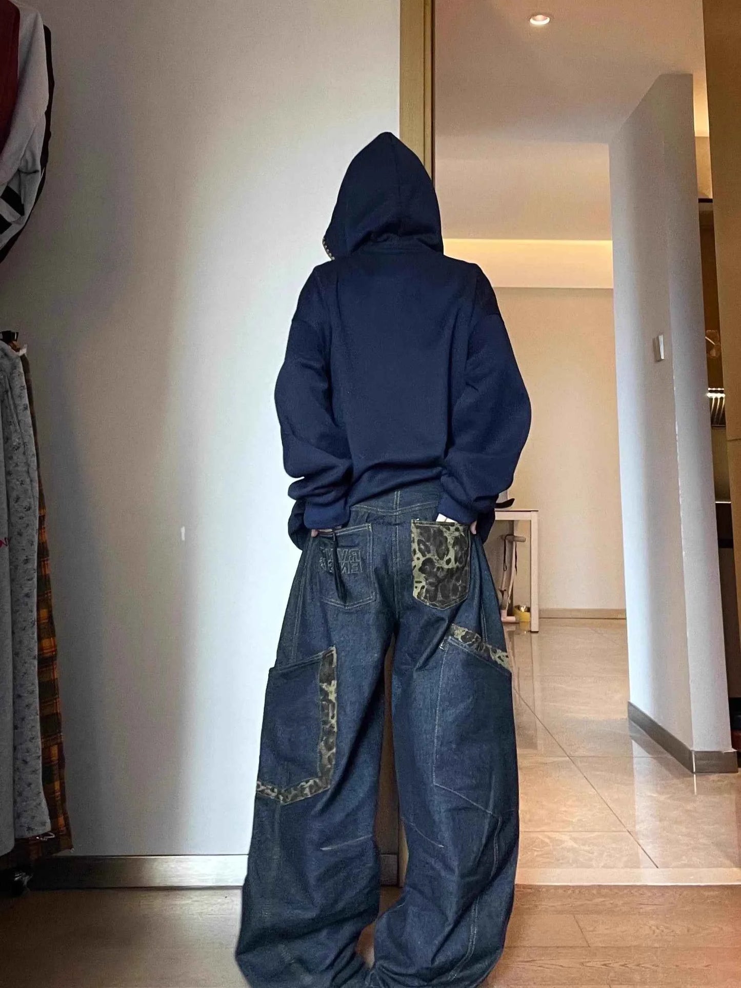 American Style Blue Loose Retro Wide Leg Jeans