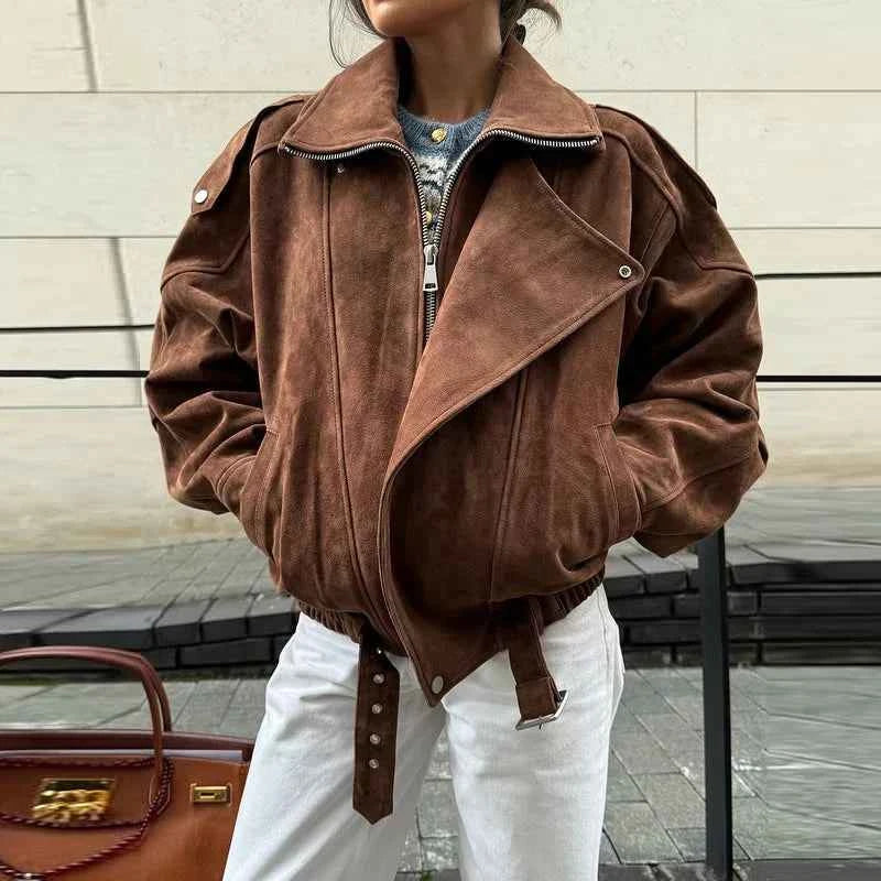 Versatile Retro Lace-Up Zipper jacket
