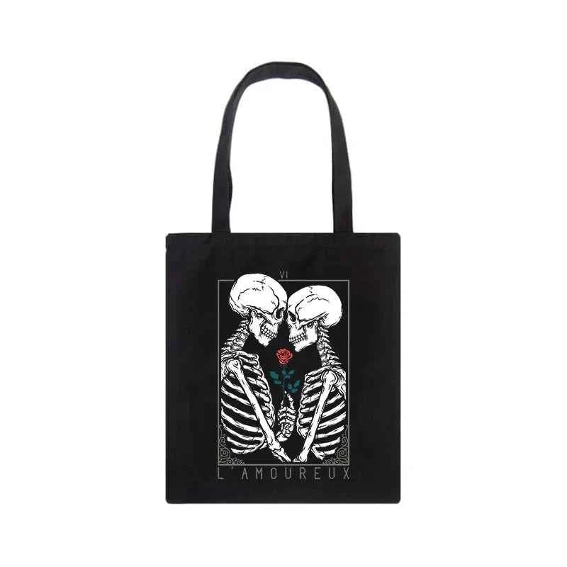 Gothic Skull Letter Printed Canvas Tote Bag