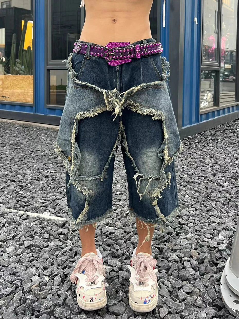 Blue Denim Tassel Star Shorts