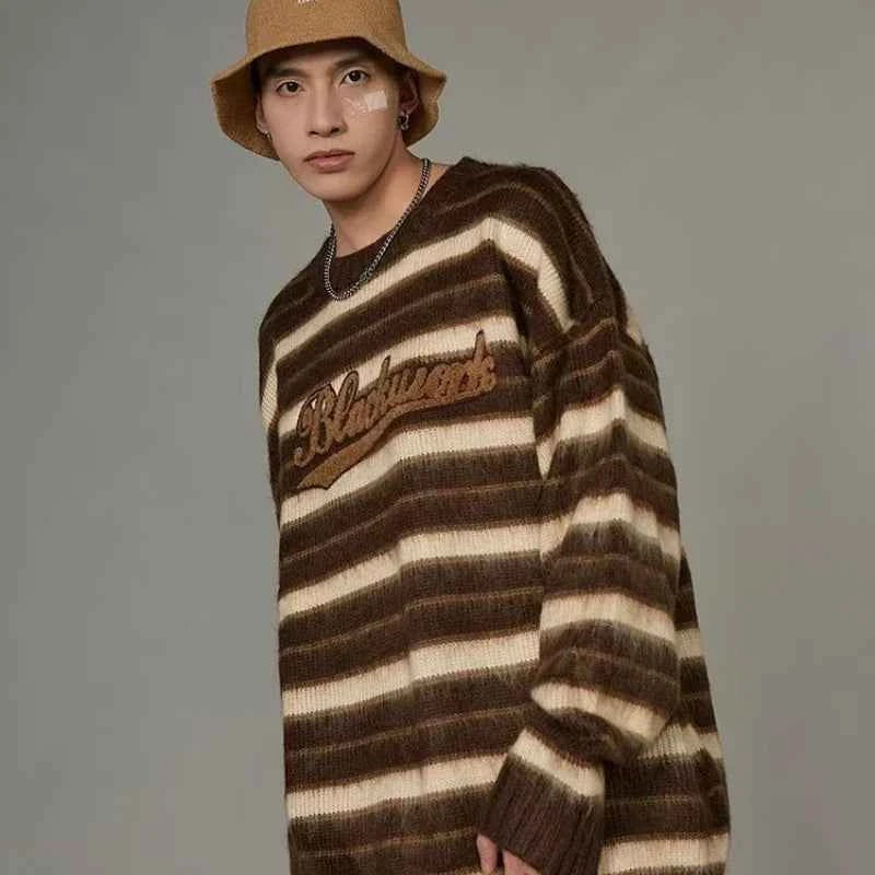 Vintage American Style Striped Knitted Sweater