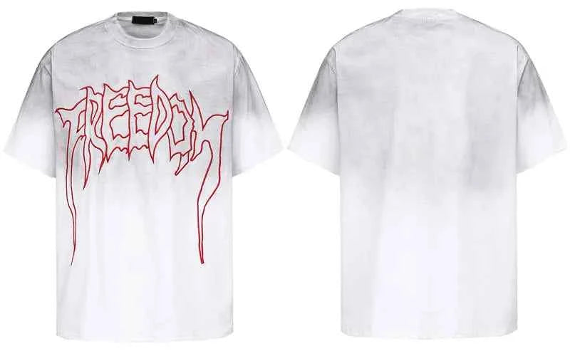 Y2K Retro Letter Embroidered Tie Dye Cotton T-Shirt