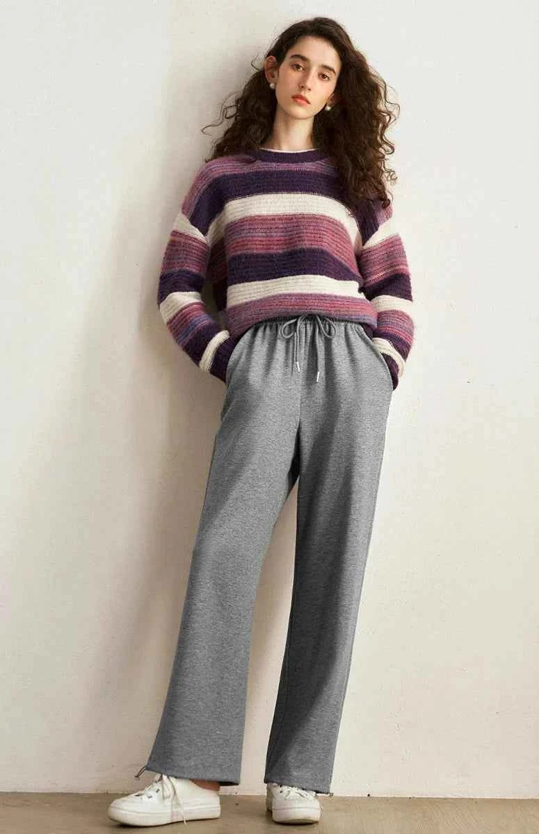 Women Chic O-Neck Striped Knit Sweater