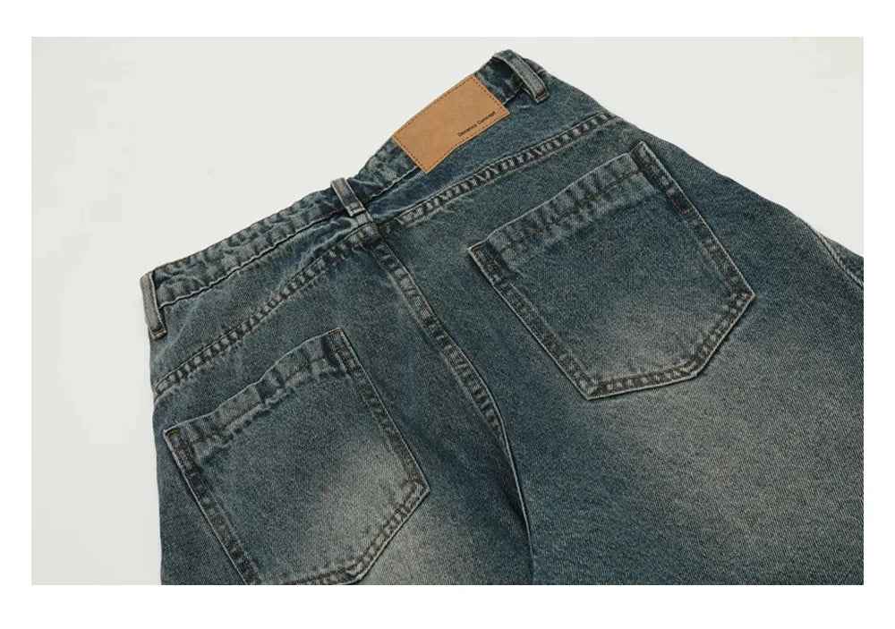 Streetwear Retro Washed Distressed Wide Leg Jeans