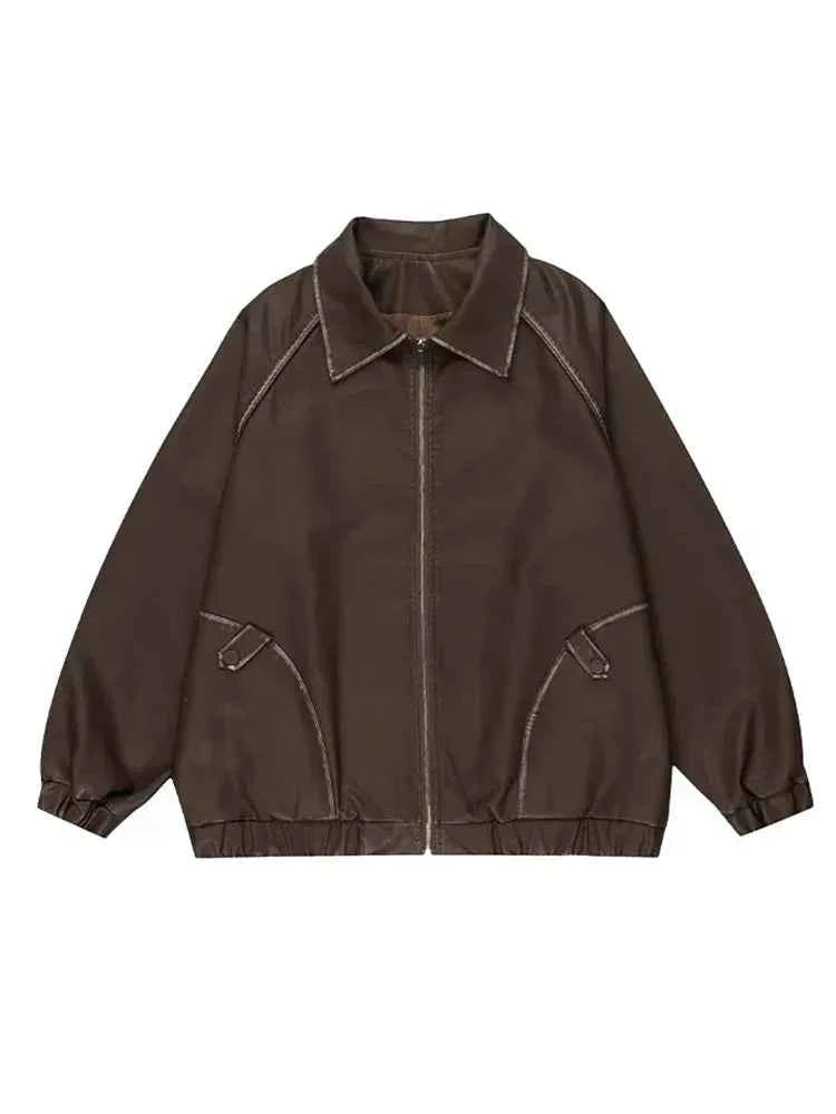 Retro Oversized Distressed Faux Leather Jacket