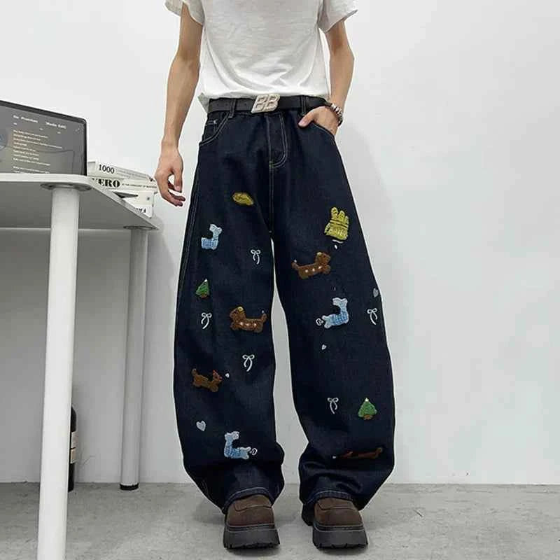 High-Quality Cute Patchwork Loose Straight Jeans