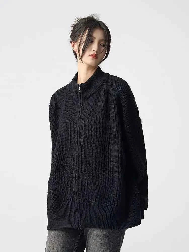 Women Versatile Retro Knitted Zipper Cardigan